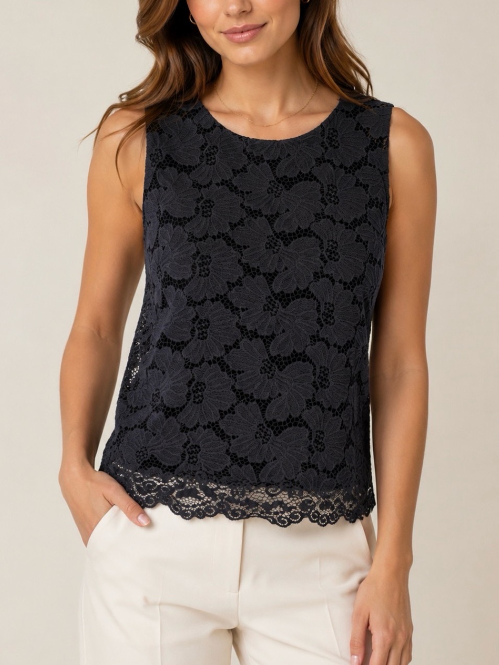 14th & Union Black Boxy Embellished Tank Top